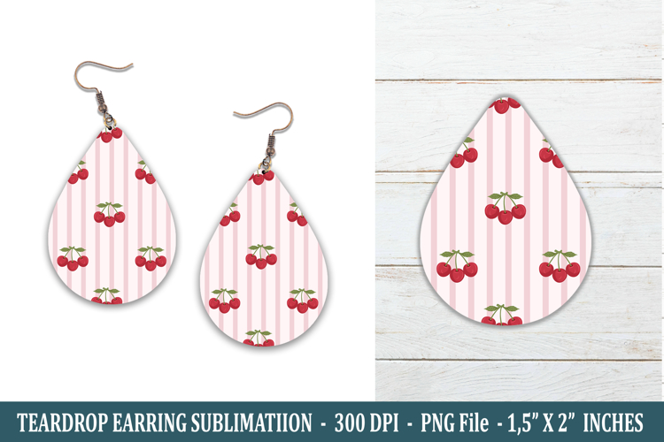 Cherry Stripe Teardrop Earring | Earring Sublimation example image 1