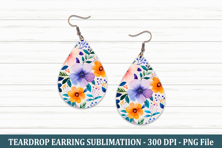 Watercolor Whimsical Flower Teardrop Earring | Teardrop Earr