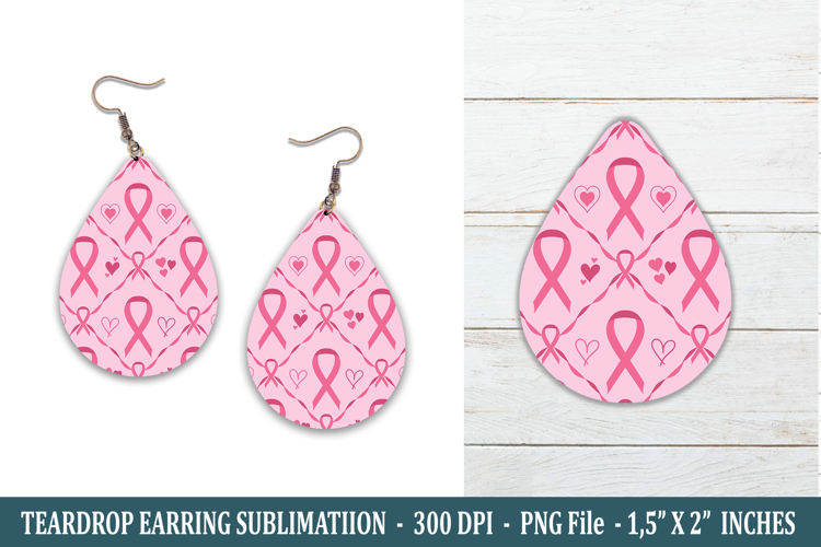 Breast Cancer Ribbon Teardrop Earring | Earring Sublimation