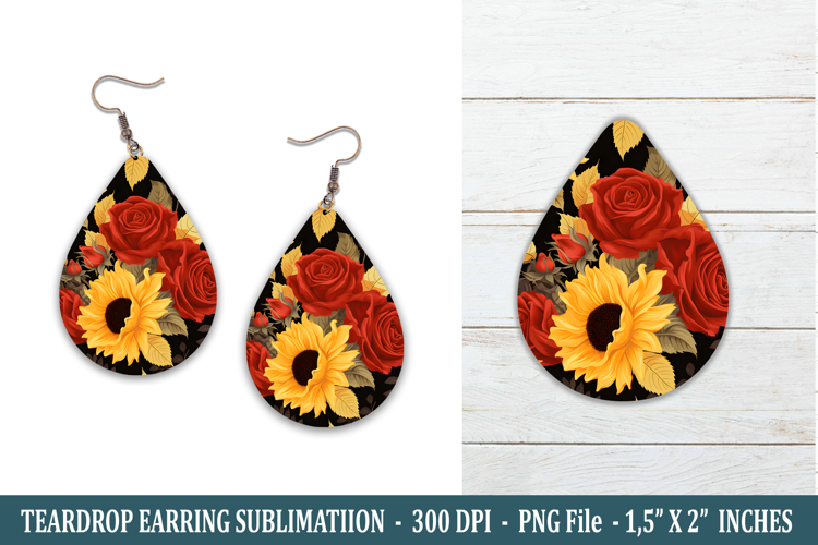 Rose & Sunflower Teardrop Earring | Earring Sublimation