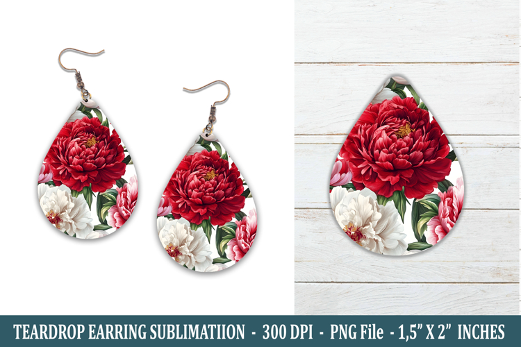 Peony Flower Teardrop Earring | Earring Sublimation