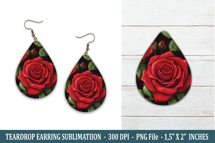 Rose Flower Teardrop Earring | Earring Sublimation