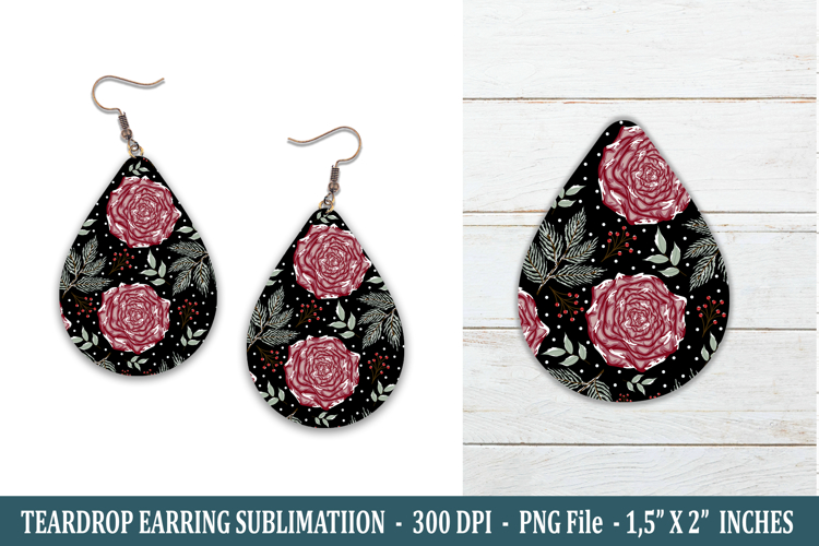 Snowy Rose Teardrop Earring | Earring Sublimation
