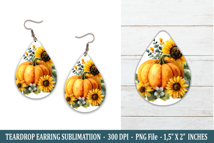 Sunflower Pumpkin Teardrop Earring | Earring Sublimation