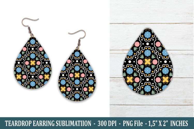 Folk Art Flower Teardrop Earring | Earring Sublimation