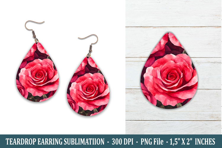 Watercolor Rose Teardrop Earring | Earring Sublimation