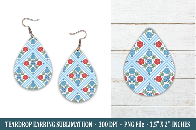 Folk Art Flower Teardrop Earring | Earring Sublimation