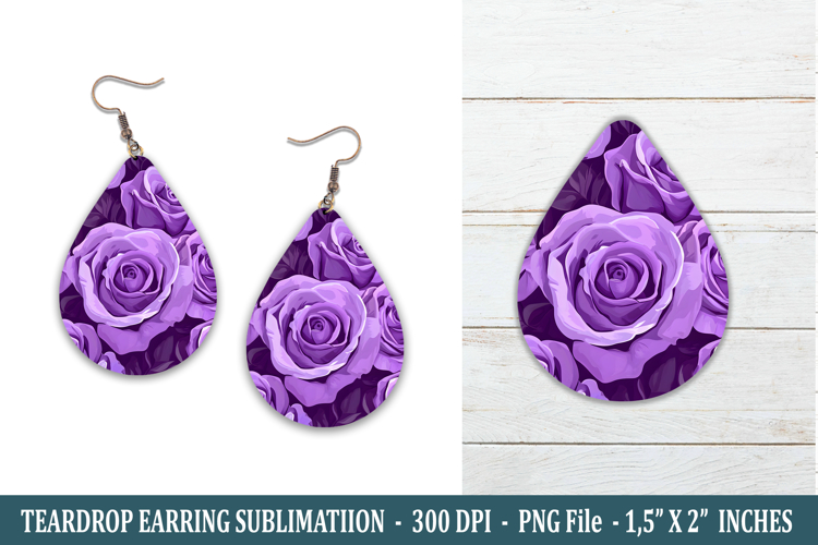 Purple Rose Flower Teardrop Earring | Earring Sublimation