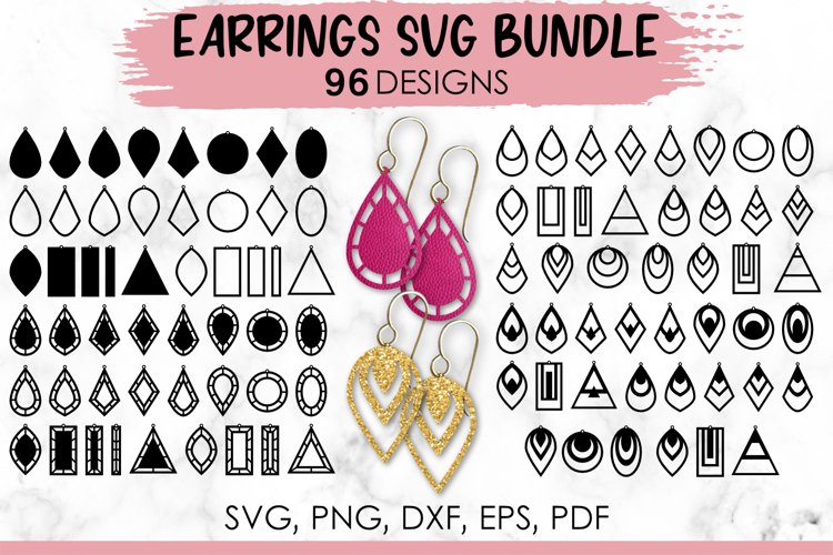Earrings Svg Bundle Faux Leather Geometric Earrings Template
