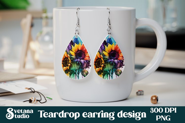 Teardrop earring sunflower sublimation | Sunflower earring