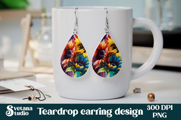Teardrop earring sunflower | Rainbow sunflower earring