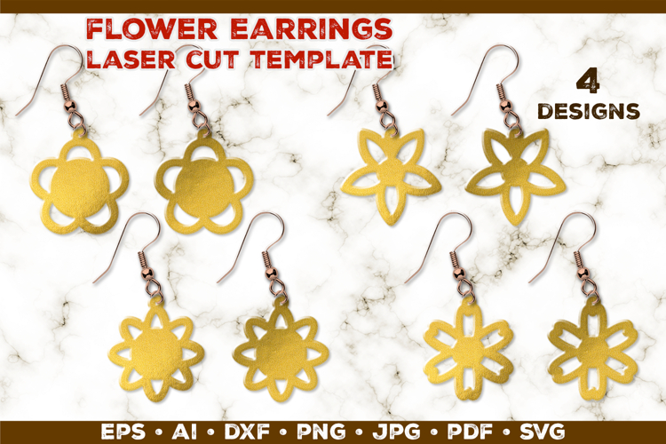 Floral Earrings Laser Cut SVG Template. Laser Cut Earrings