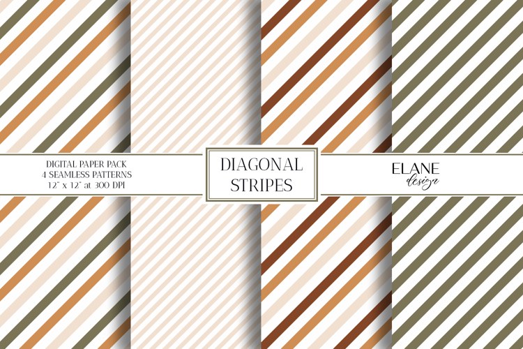 Nature Earth Tones Diagonal Stripes, Fall Seamless Patterns