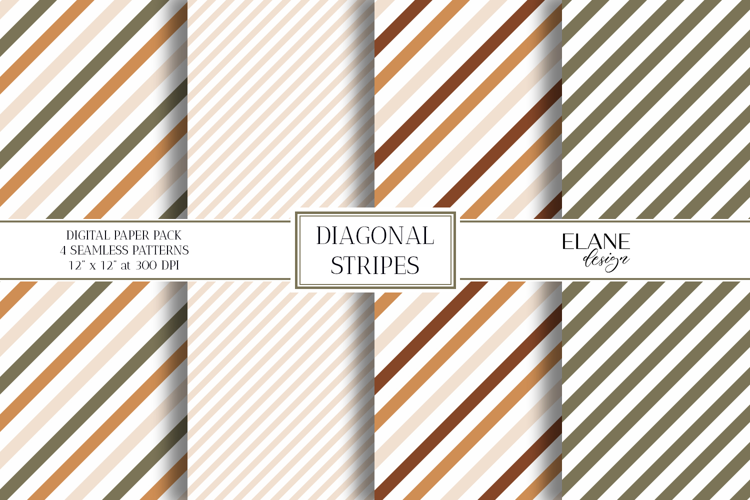 Nature Earth Tones Diagonal Stripes, Fall Seamless Patterns