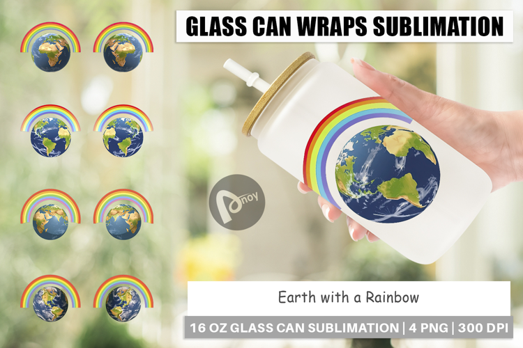 Glass Can Earth with a Rainbow
