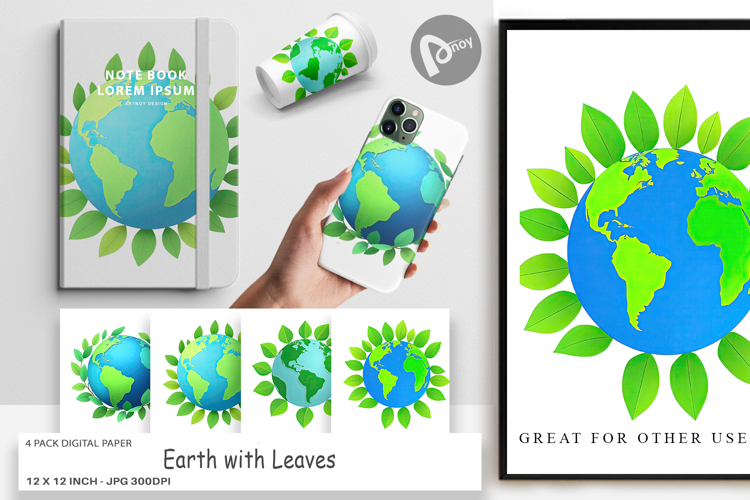 Digital Paper Earth with Leaves