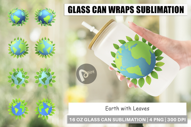 Glass Can Earth with Leaves