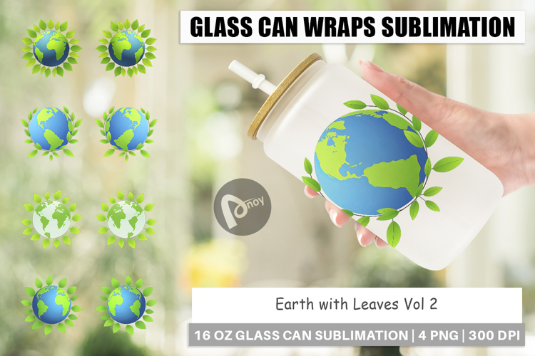Glass Can Earth with Leaves