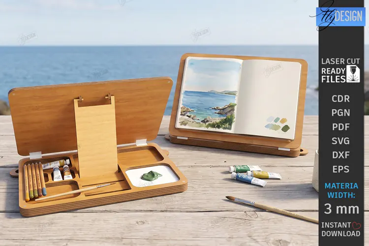 Easel for Drawing Laser Cut | 3D Tabletop Art Easel Box SVG