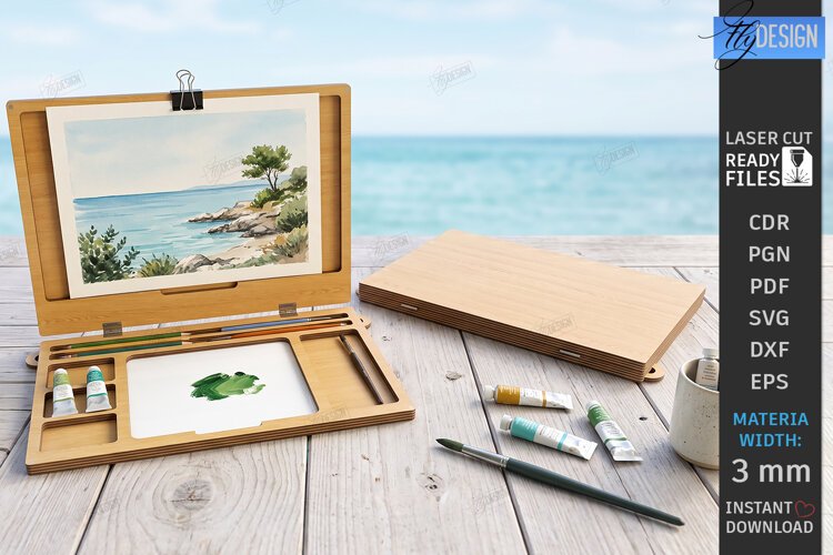 Easel for Drawing Laser Cut | 3D Tabletop Art Easel Box SVG example image 1