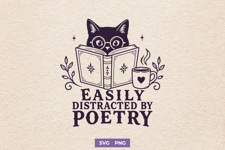 Easily Distracted By Poetry Poetry Lover Cat Bookish SVG PNG