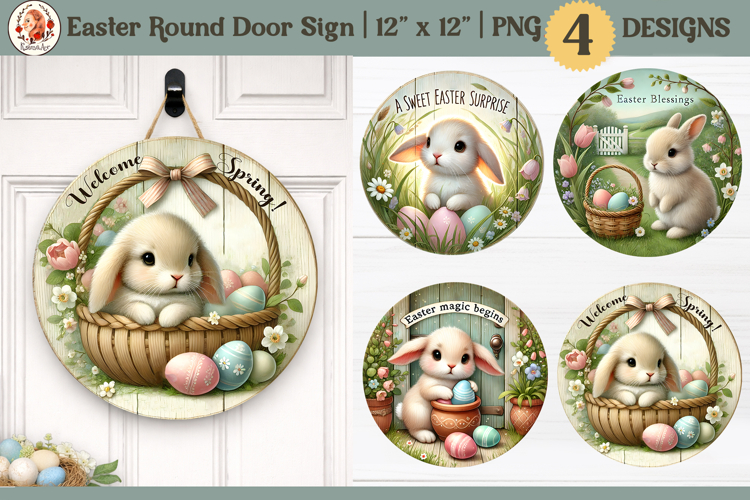Easter Bunny Round Sign,Easter Bunny Door Hanger Sublimation