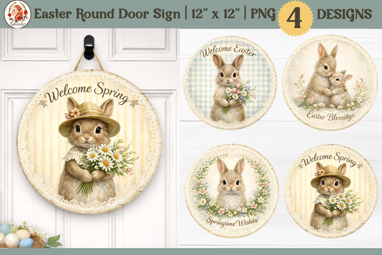 Easter Bunny Round Sign,Easter Bunny Door Hanger Sublimation