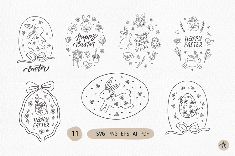 Happy Easter SVG Bundle, Eater Bunny Clipart, Easter Egg PNG