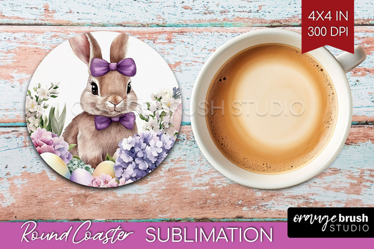 Easter Round Coaster - Floral Easter Coaster PNG Sublimation