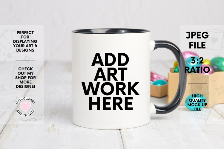 Easter Mug Mock Up | 11oz Black Handle Mug Mock Up With Eggs