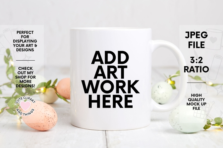 Easter Mug Mock Up | 11oz Mug Mockup w Pastel Easter Eggs