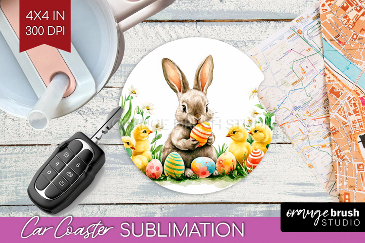 Easter Car Coaster - Floral Easter Coaster PNG Sublimation