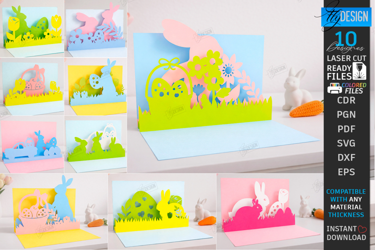 Easter 3D Layered Card Bundle | Pop Up Easter Bunny Card SVG