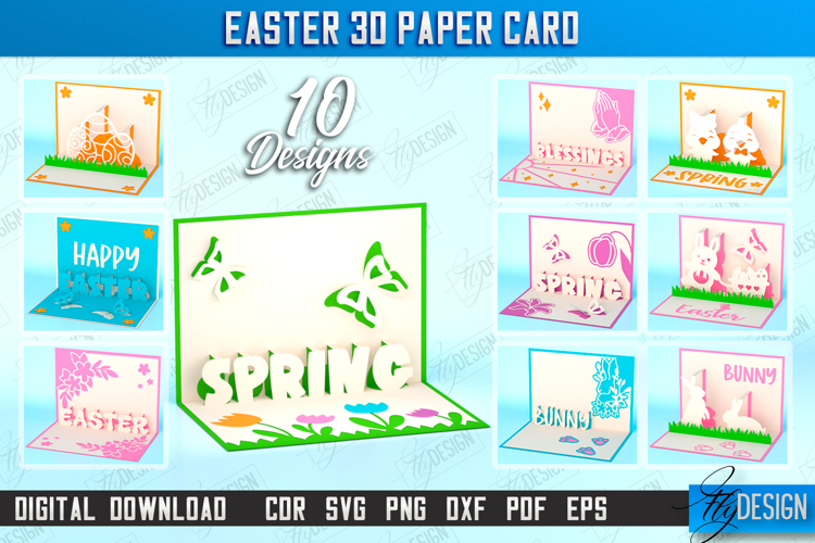 Easter 3D Paper Card SVG Bundle, Easter Layered Pop Up Card