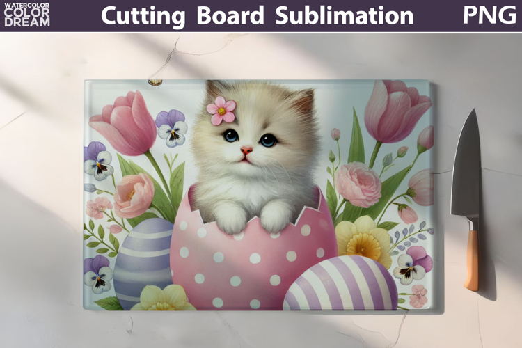Easter Kitten Egg Design | Spring Cutting Board