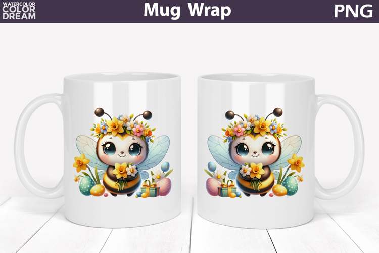 Easter Bee Mug Wrap PNG | Spring Floral Sublimation