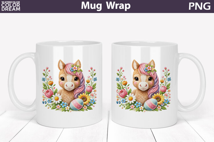 Horse Floral Mug Wrap | Spring Animal Mug Sublimation example image 1
