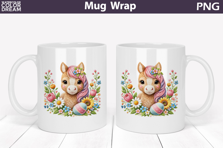 Horse Floral Mug Wrap | Spring Animal Mug Sublimation