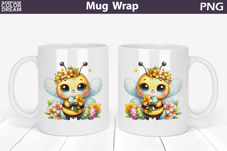 Easter Bee Mug Wrap PNG | Spring Floral Sublimation