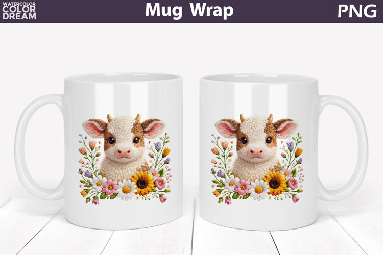 Cow Floral Mug Wrap | Spring Animal Mug Sublimation