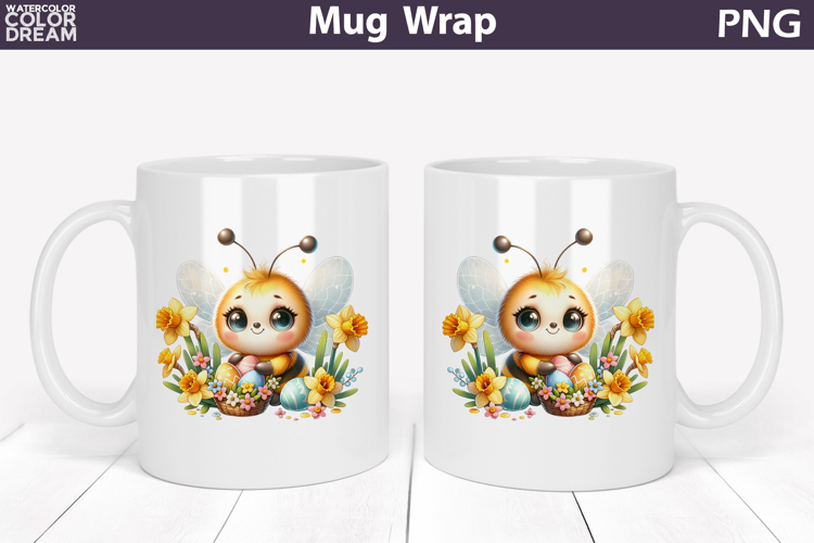 Easter Bee Mug Wrap PNG | Spring Floral Sublimation