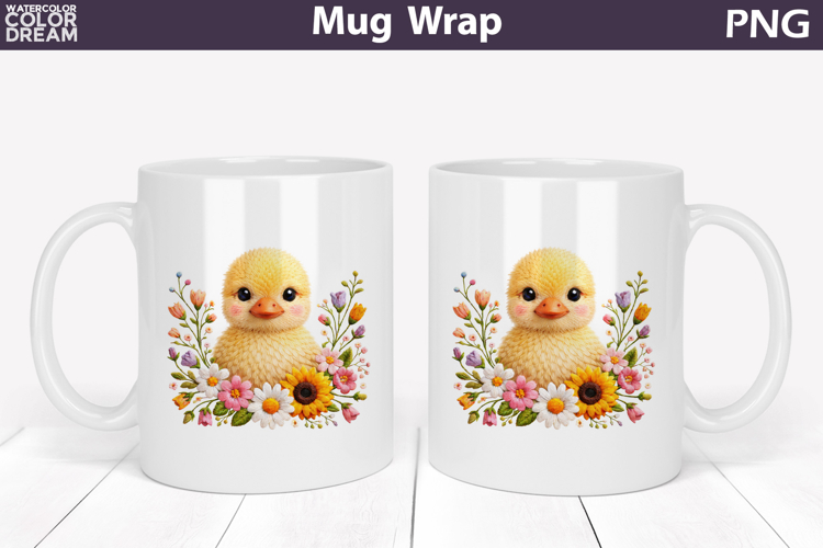 Duck Floral Mug Wrap | Spring Animal Mug Sublimation