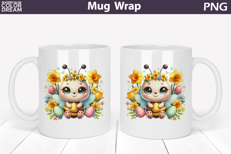 Easter Bee Mug Wrap PNG | Spring Floral Sublimation