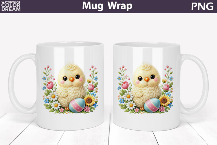 Chicken Floral Mug Wrap | Spring Animal Mug Sublimation example image 1