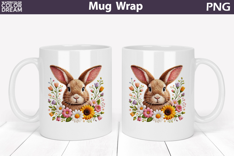 Bunny Floral Mug Wrap | Spring Animal Mug Sublimation