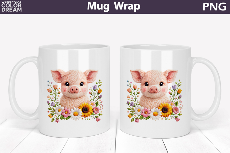 Pig Floral Mug Wrap | Spring Animal Mug Sublimation