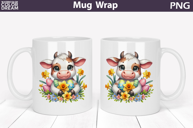 Easter Highland Cow Mug Wrap PNG | Spring Floral Sublimation
