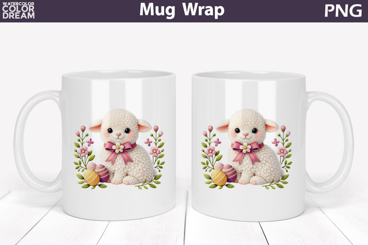Lamb Floral Mug Wrap | Spring Animal Mug Sublimation example image 1