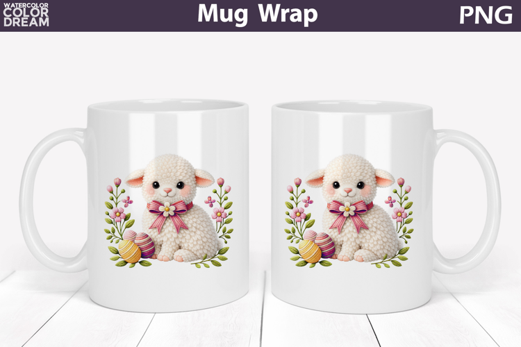 Lamb Floral Mug Wrap | Spring Animal Mug Sublimation