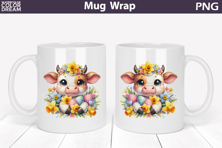 Easter Highland Cow Mug Wrap PNG | Spring Floral Sublimation
